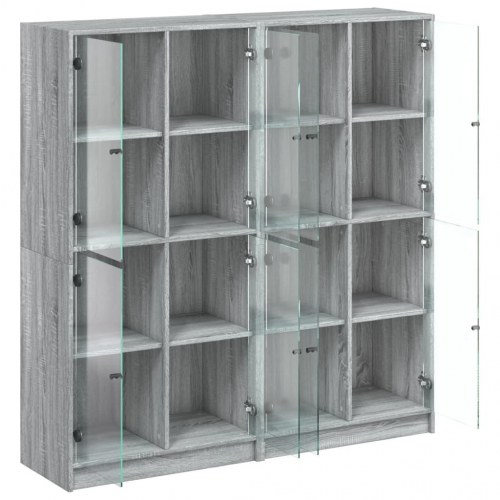 Bogreol med glaslåger - 136×37×142 cm, konstrueret træ, grå sonoma