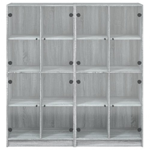 Bogreol med glaslåger - 136×37×142 cm, konstrueret træ, grå sonoma