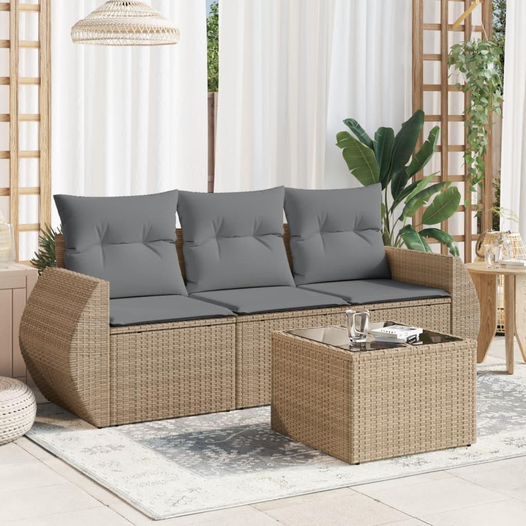 Sofasæt Til Haven 3 Dele Med Hynder Polyrattan Beige - beige og grå / Med bord