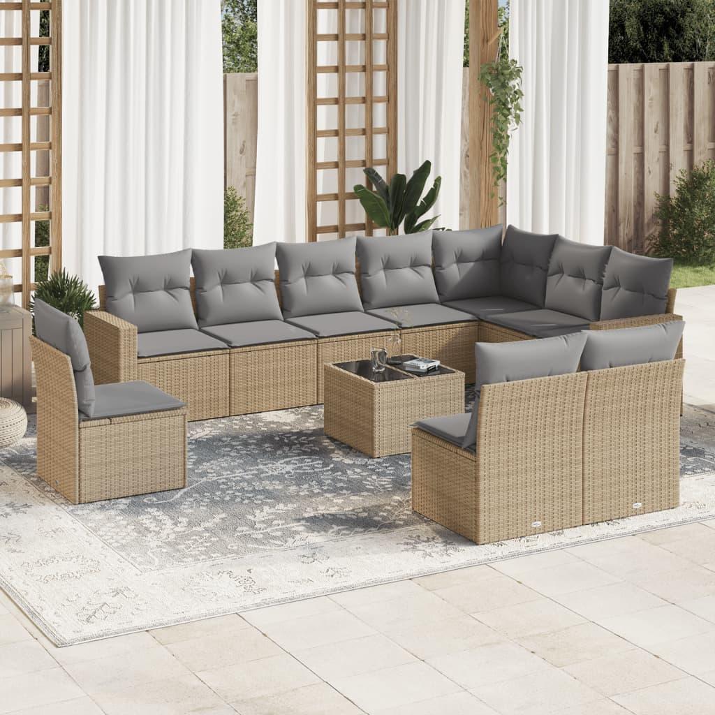 Sofasæt Til Haven 11 Dele Med Hynder Polyrattan - beige og grå / Med bord