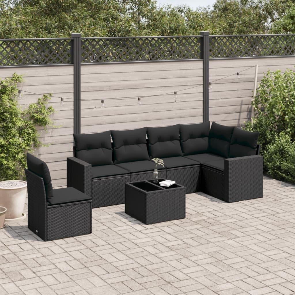 Sofasæt Til Haven 6 Dele Med Hynder Polyrattan - Sort / Med bord