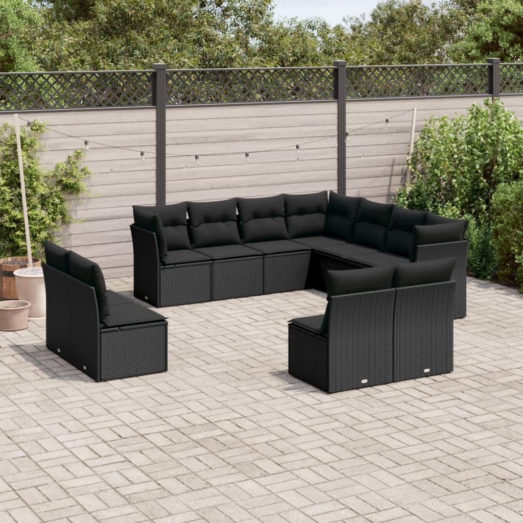 Sofasæt Til Haven 11 Dele Med Hynder Polyrattan Beige - Sort / Uden bord