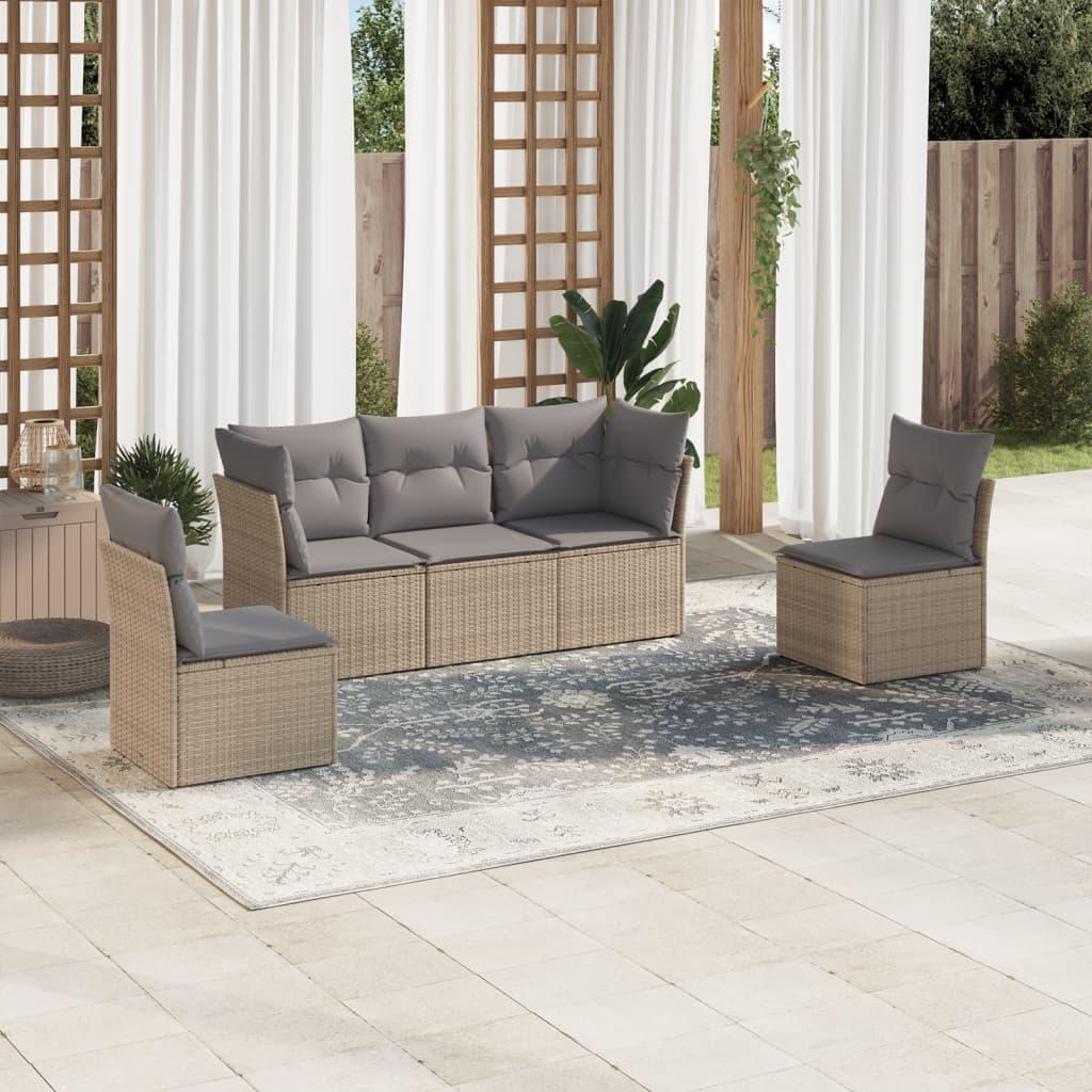 Sofasæt Til Haven 5 Dele Med Hynder Polyrattan Beige - beige og grå / Uden bord