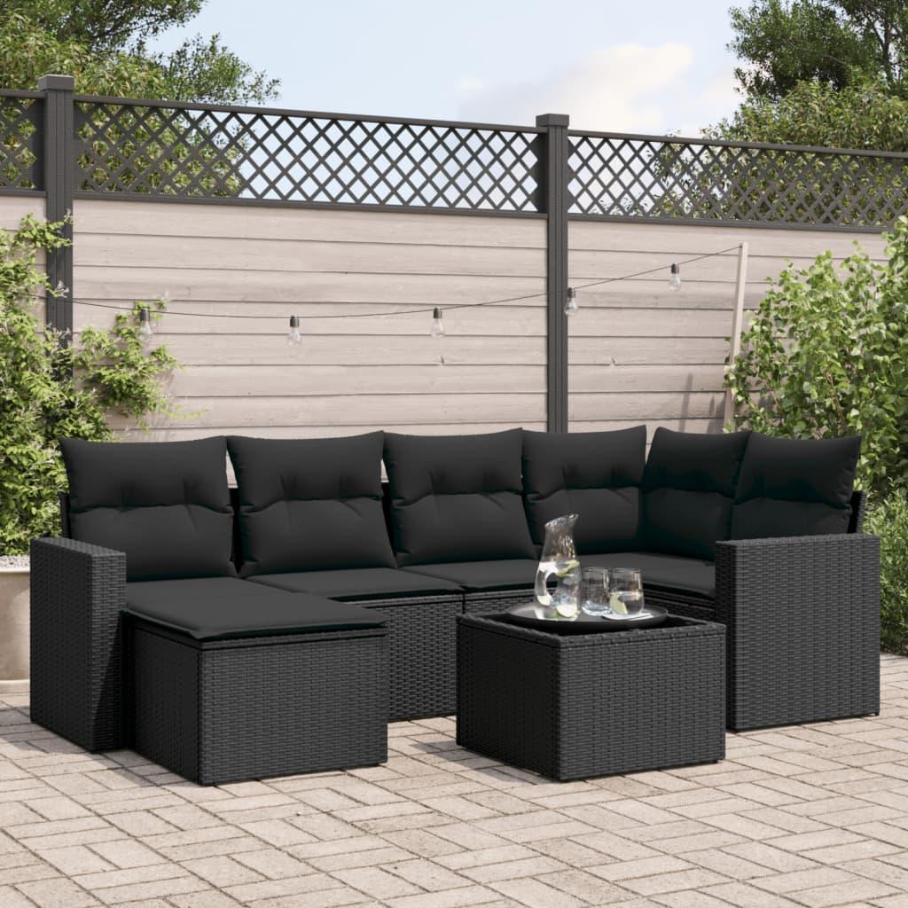 Sofasæt Til Haven 6 Dele Med Hynder Polyrattan Beige - Sort / Med bord