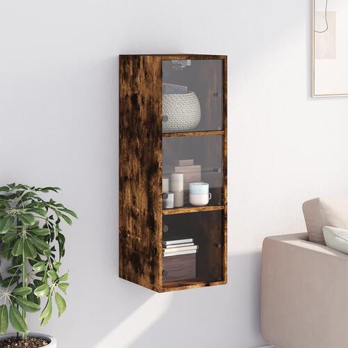 Skab med glaslåger 35x37x100 cm røget egetræsfarve