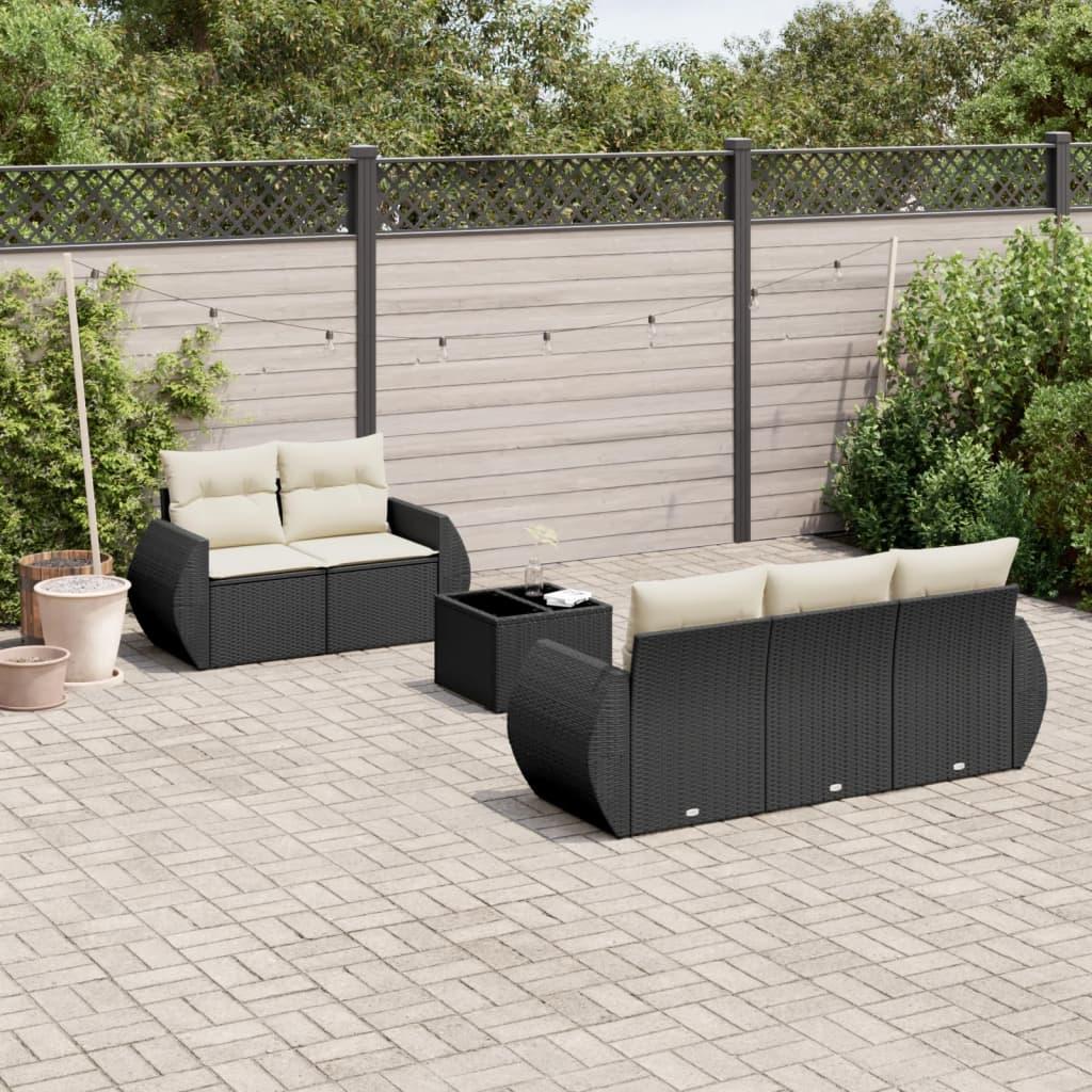 Sofasæt Til Haven 6 Dele Med Hynder Polyrattan - Sort og cremefarvet