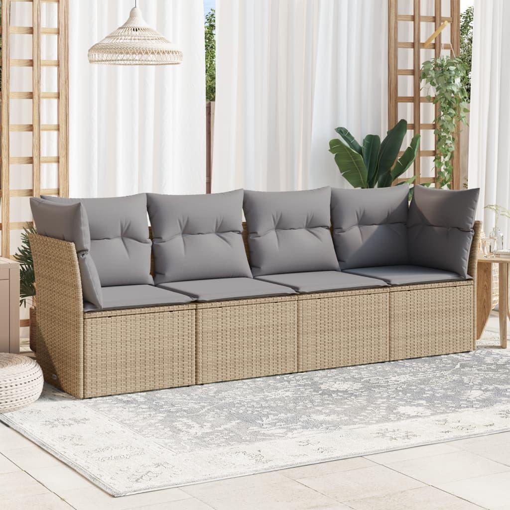 Sofasæt Til Haven 4 Dele Med Hynder Polyrattan Beige - beige og grå / Uden bord