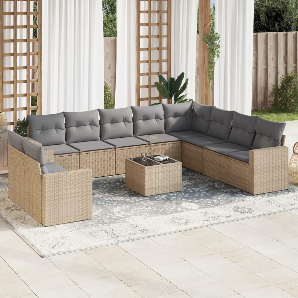 Sofasæt Til Haven 11 Dele Med Hynder Polyrattan Beige - beige og grå / Med bord