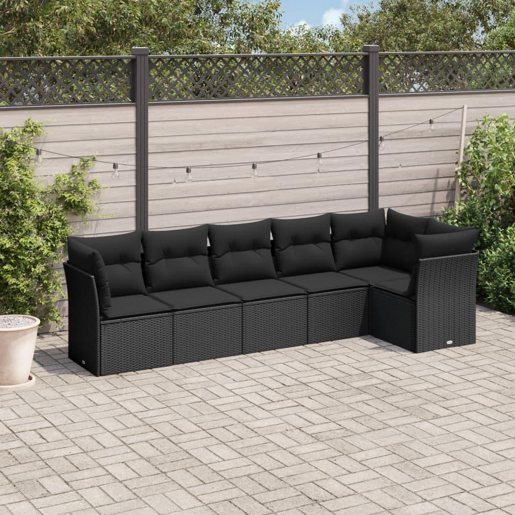 Sofasæt Til Haven 6 Dele Med Hynder Polyrattan - Sort / Uden bord