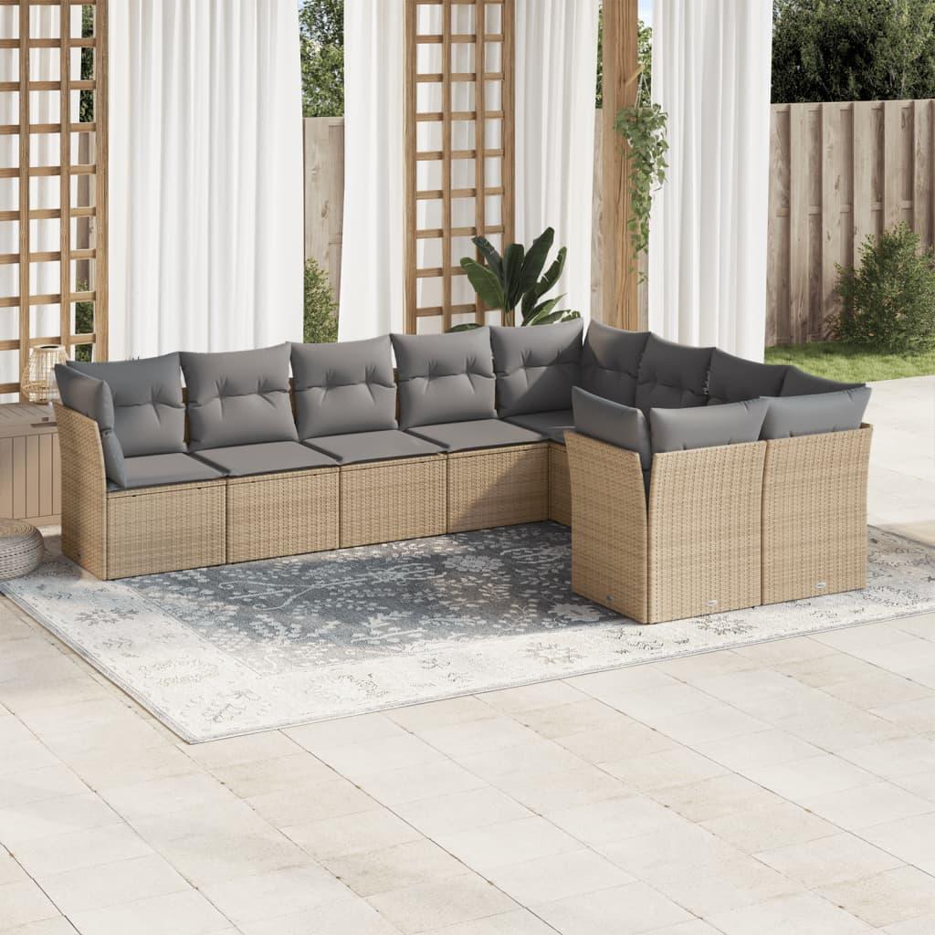 Sofasæt Til Haven 9 Dele Med Hynder Polyrattan - beige og grå / Uden bord