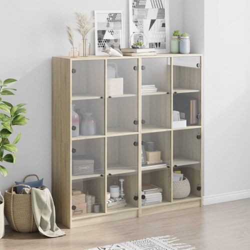 Bogreol med glaslåger 136 × 37 × 142 cm - konstrueret træ, sonoma-eg