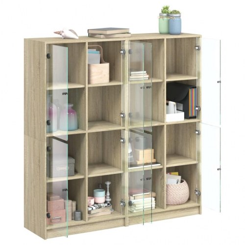 Bogreol med glaslåger 136 × 37 × 142 cm - konstrueret træ, sonoma-eg