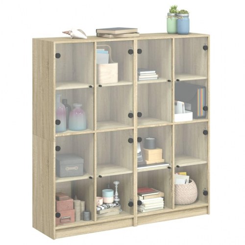 Bogreol med glaslåger 136 × 37 × 142 cm - konstrueret træ, sonoma-eg