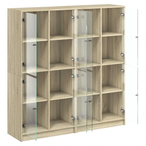 Bogreol med glaslåger 136 × 37 × 142 cm - konstrueret træ, sonoma-eg