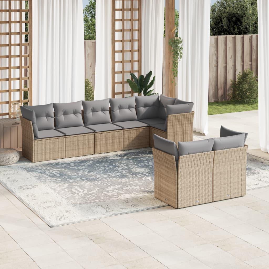 Sofasæt Til Haven 8 Dele Med Hynder Polyrattan Beige - beige og grå / Uden bord