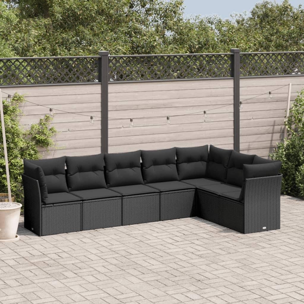 Sofasæt Til Haven 7 Dele Med Hynder Polyrattan - Sort / Uden bord