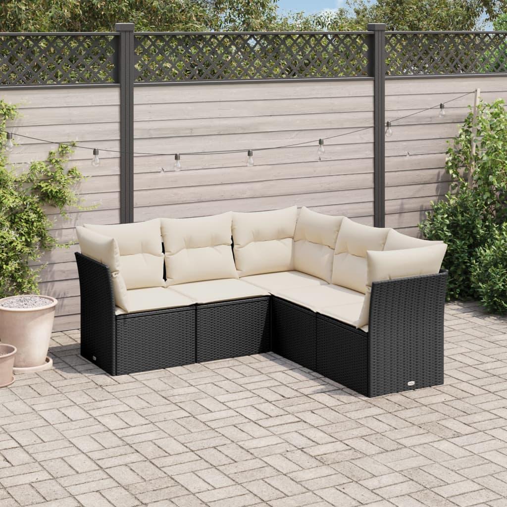 Sofasæt Til Haven 5 Dele Med Hynder Polyrattan - Sort og cremefarvet / Uden bord