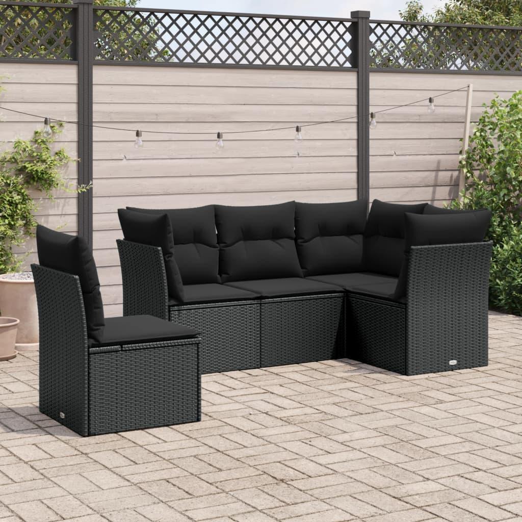 Sofasæt Til Haven 5 Dele Med Hynder Polyrattan Sort - Sort / Uden bord