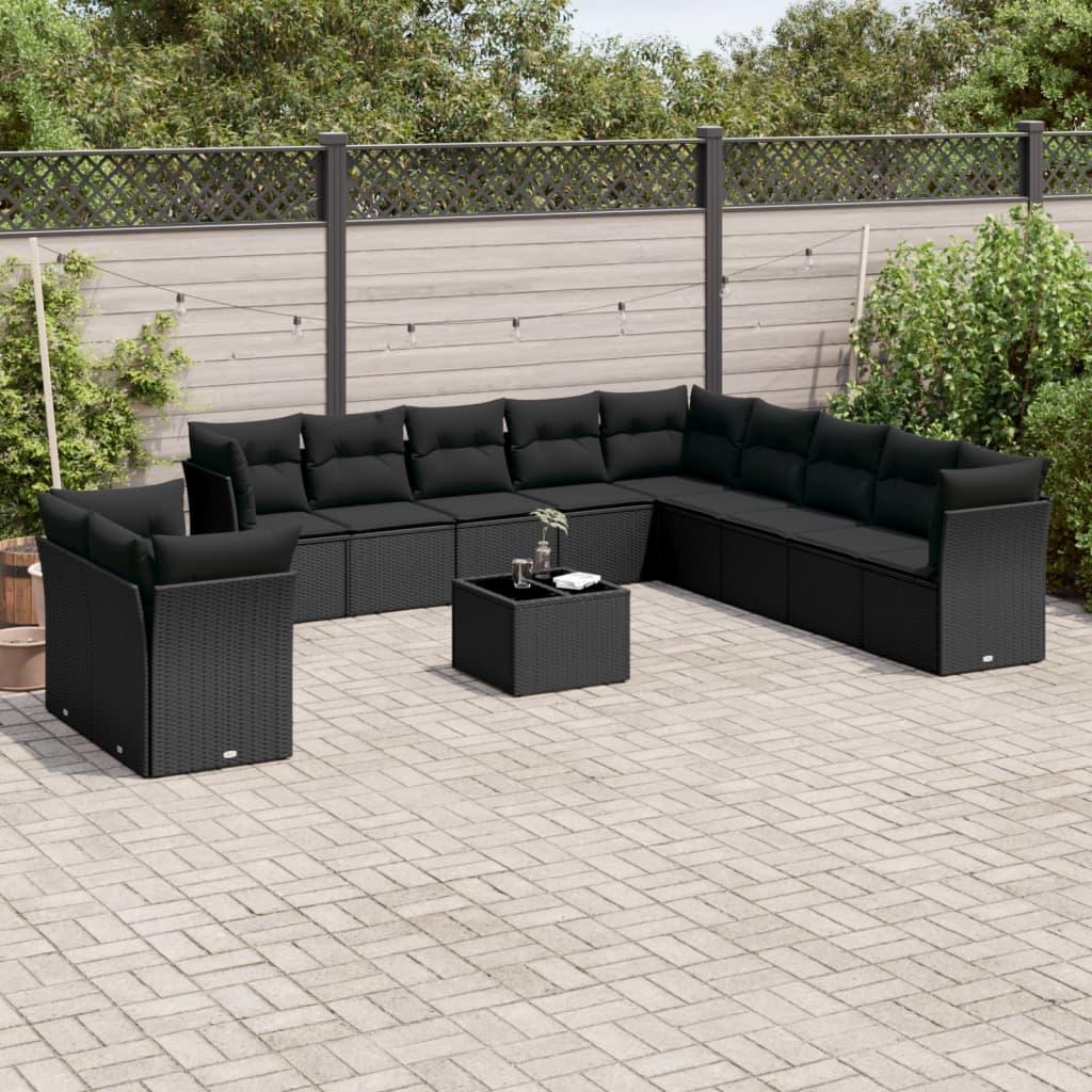 Sofasæt Til Haven 12 Dele Med Hynder Polyrattan - Sort / Med bord