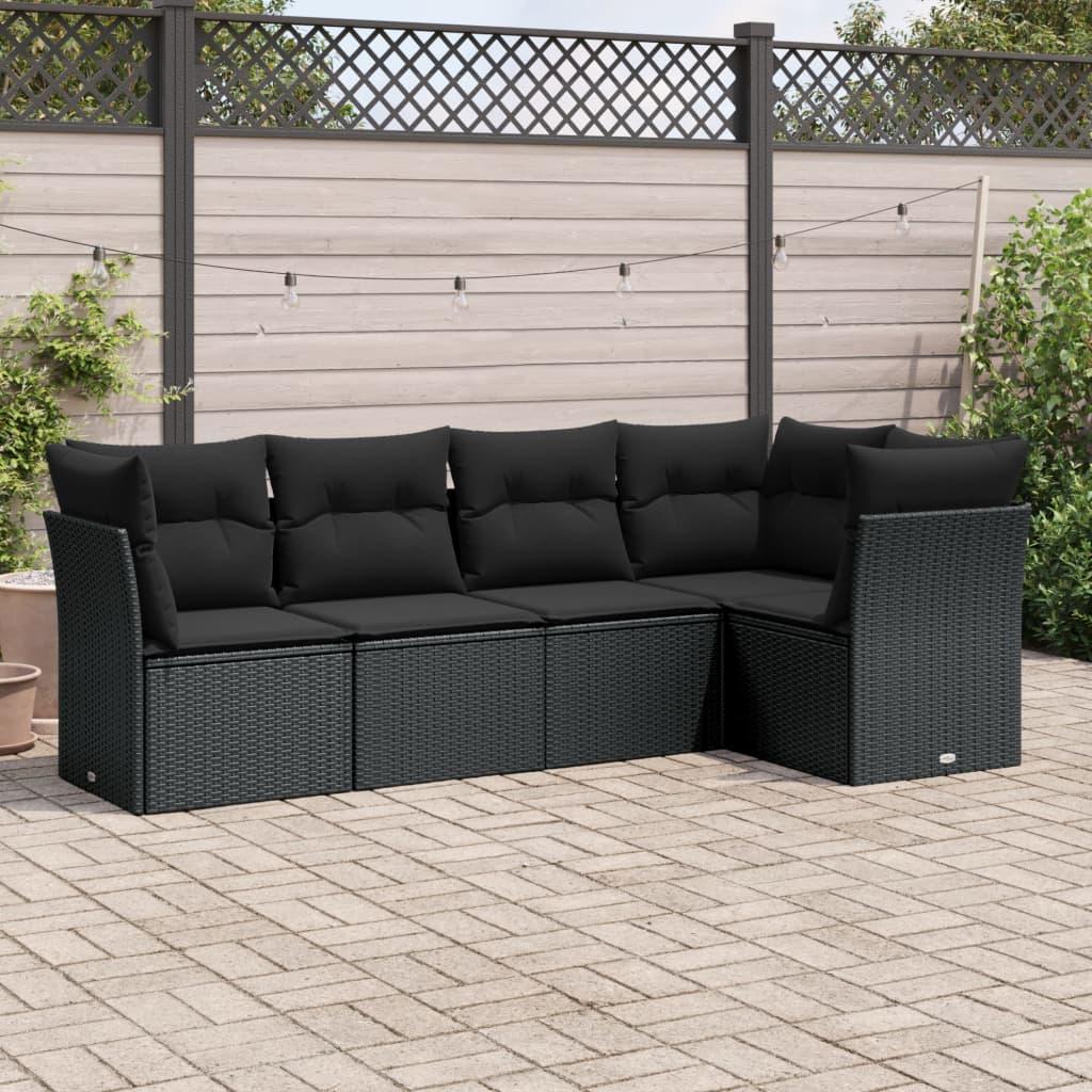 Sofasæt Til Haven 5 Dele Med Hynder Polyrattan Sort - Sort / Uden bord