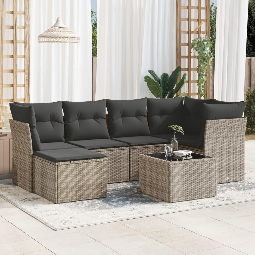 Sofasæt Til Haven 6 Dele Med Hynder Polyrattan Beige - Grå / Med bord