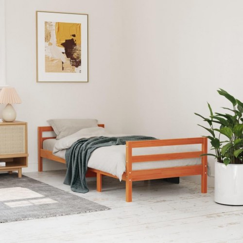 Sengeramme 90 x 190 cm i massivt fyrretræ - gyldenbrun
