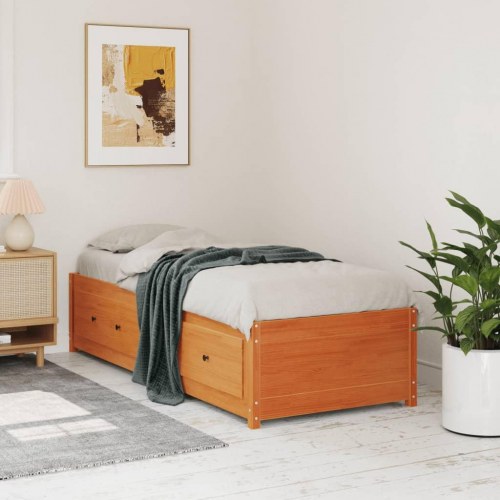 Daybed med skuffer uden madras 90 x 190 cm i massivt fyrretræ - gyldenbrun