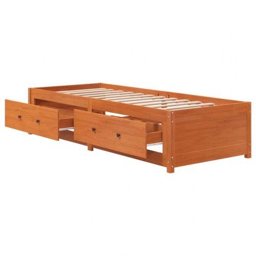 Daybed med skuffer uden madras 90 x 190 cm i massivt fyrretræ - gyldenbrun