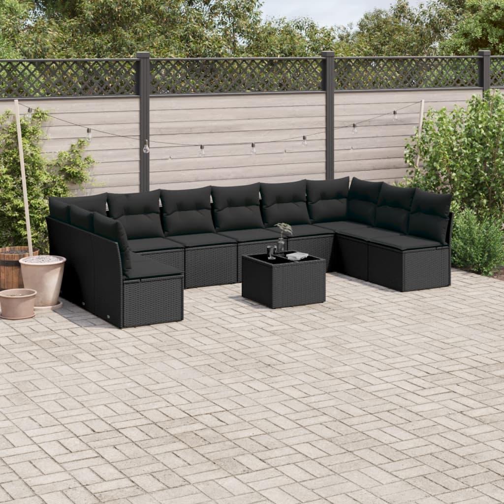 Sofasæt Til Haven 10 Dele Med Hynder Polyrattan - Sort / Med bord