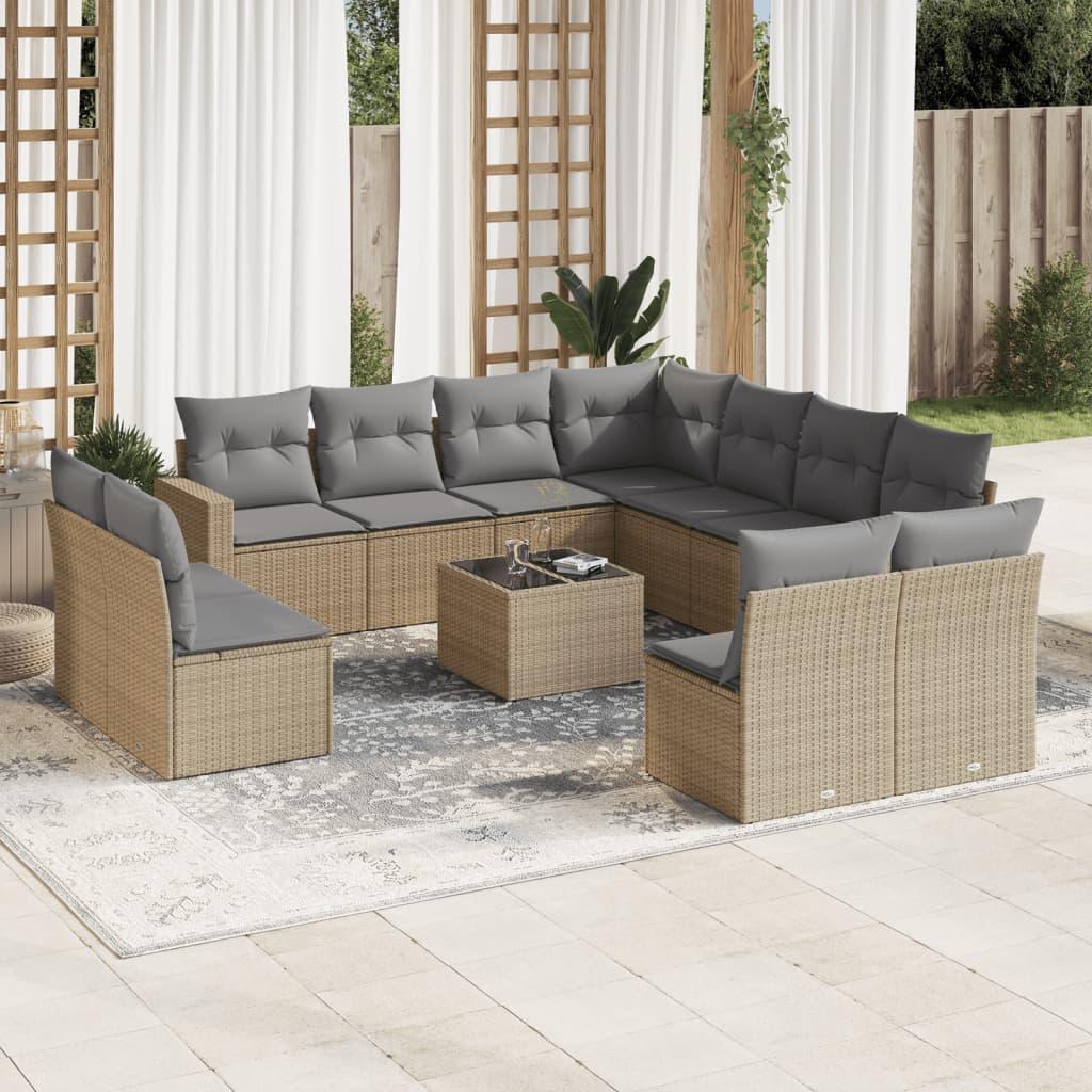 Sofasæt Til Haven 11 Dele Med Hynder Polyrattan Beige - beige og grå / Med bord