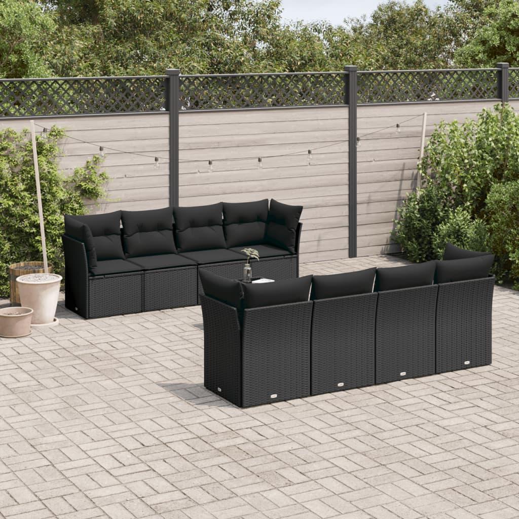 Sofasæt Til Haven 9 Dele Med Hynder Polyrattan Beige - Sort / bord 4x hjørnedel 4x midterdel