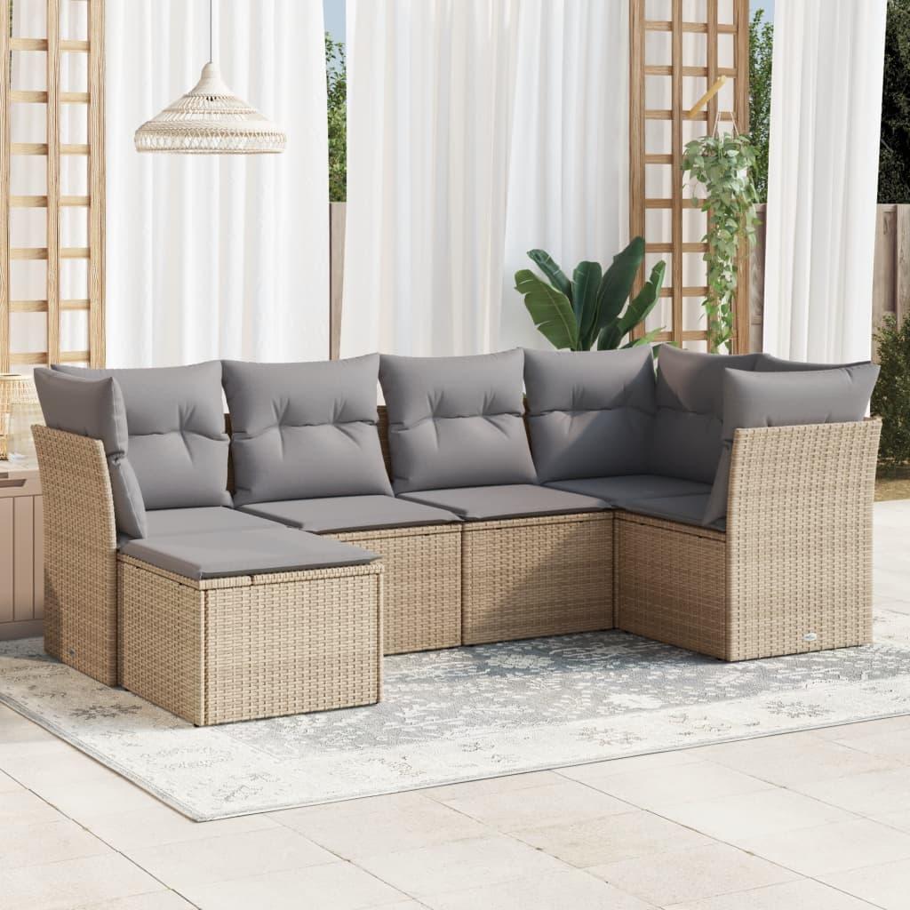 Sofasæt Til Haven 6 Dele Med Hynder Polyrattan - beige og grå / Uden bord