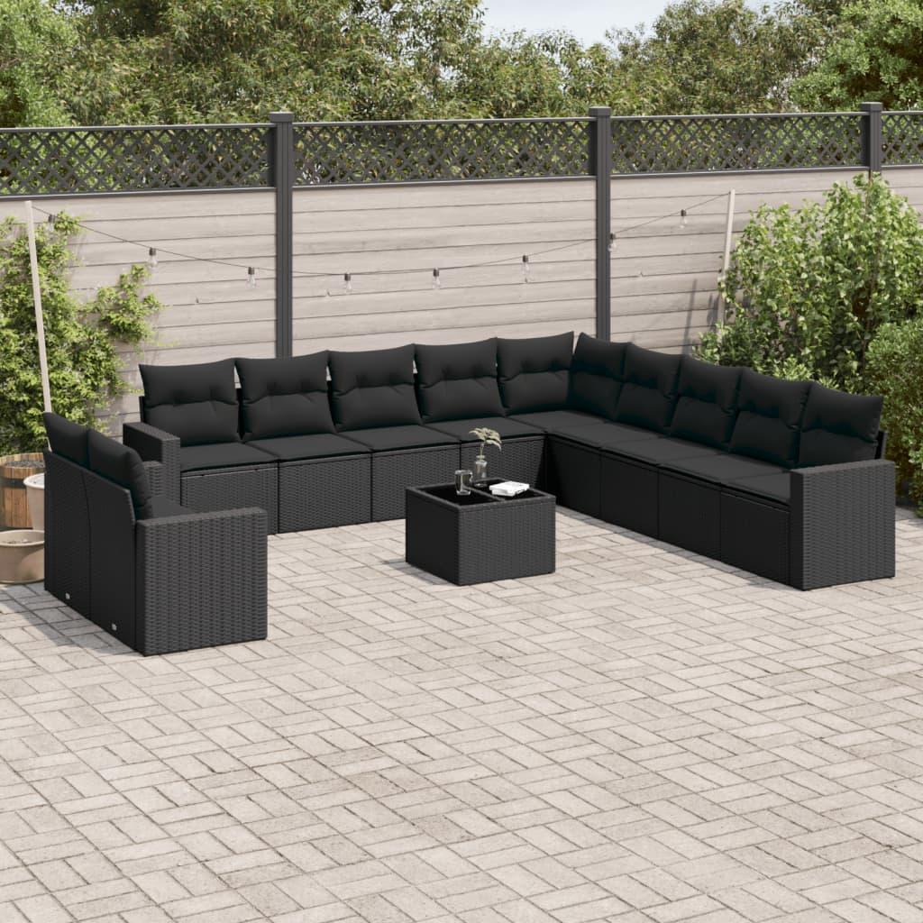 Sofasæt Til Haven 12 Dele Med Hynder Polyrattan Beige - Sort / Med bord
