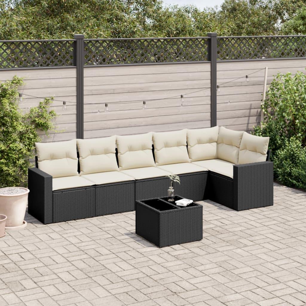 Sofasæt Til Haven 6 Dele Med Hynder Polyrattan - Sort og cremefarvet / Med bord