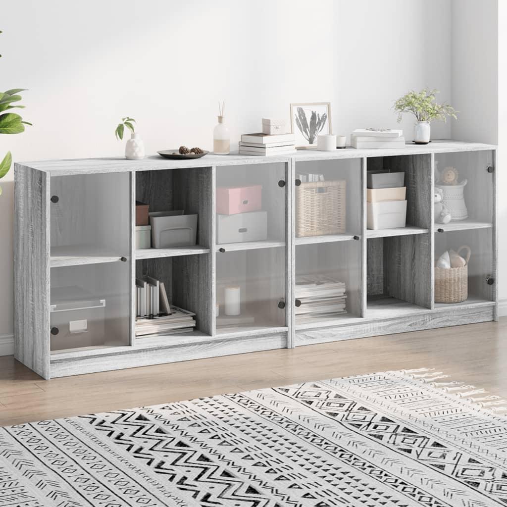 Bogreol Med Låger 204X37X75 Cm Konstrueret Træ - 204 cm / Grå sonoma-eg