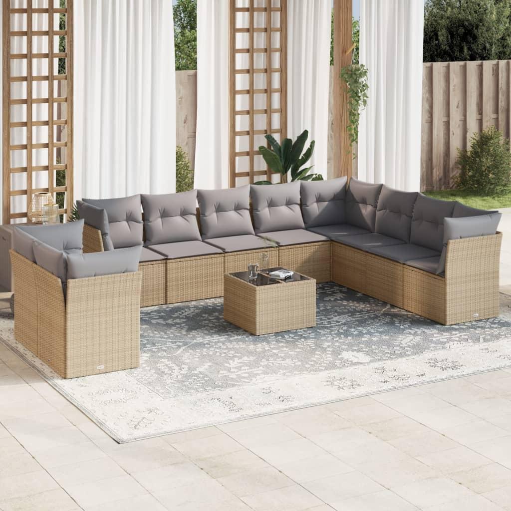 Sofasæt Til Haven 11 Dele Med Hynder Polyrattan - beige og grå / Med bord