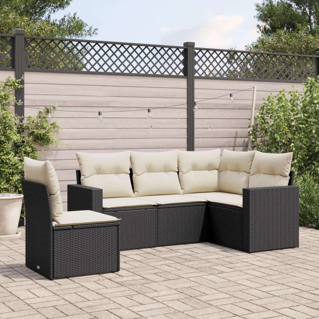 Sofasæt Til Haven 6 Dele Med Hynder Polyrattan - Sort og cremefarvet / Uden bord