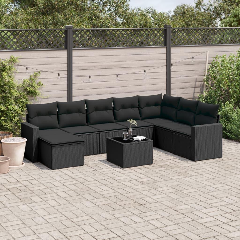 Sofasæt Til Haven 8 Dele Med Hynder Polyrattan - Sort / Med bord