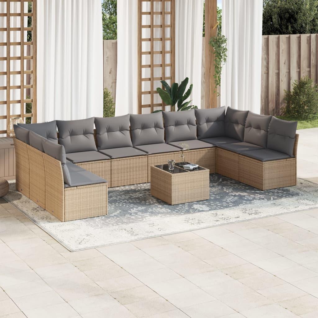 Sofasæt Til Haven 10 Dele Med Hynder Polyrattan - beige og grå / Med bord