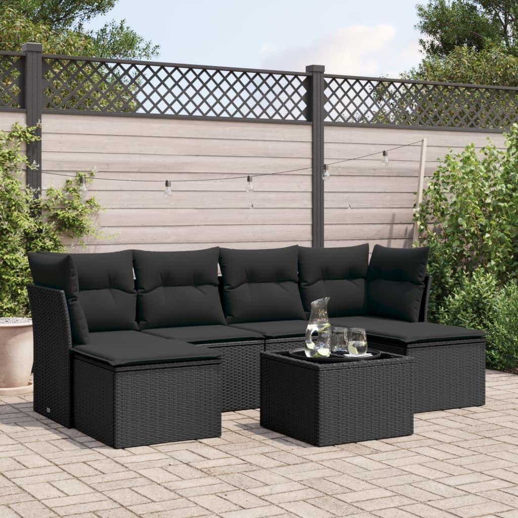 Sofasæt Til Haven 7 Dele Med Hynder Polyrattan - Sort / Med bord