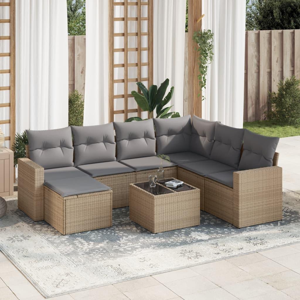 Sofasæt til haven 8 dele med hynder polyrattan beige