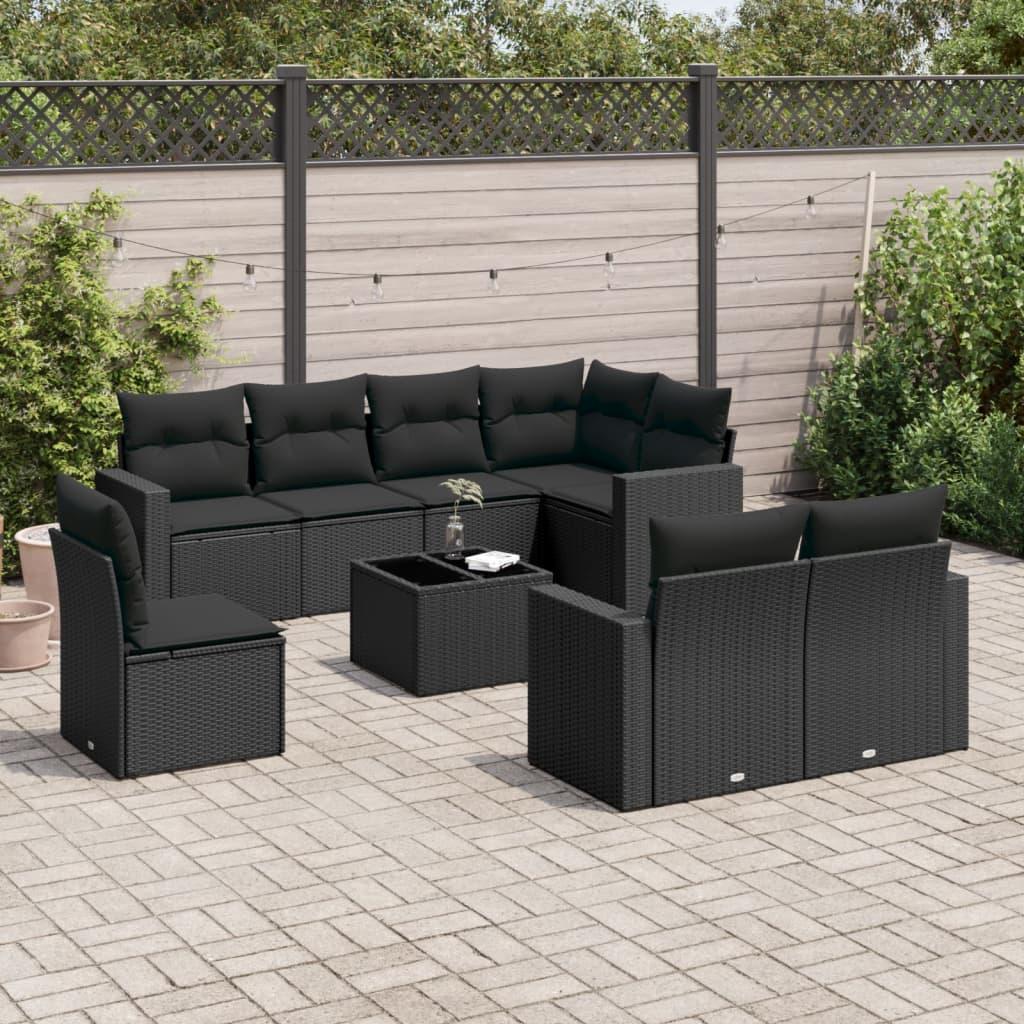 Sofasæt Til Haven 9 Dele Med Hynder Polyrattan - Sort / Med bord