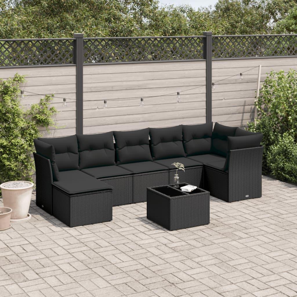 Sofasæt Til Haven 8 Dele Med Hynder Polyrattan - Sort / Med bord
