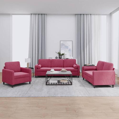3 personers sofa med puder velour vinrød