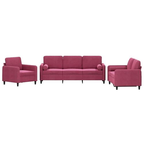 3 personers sofa med puder velour vinrød