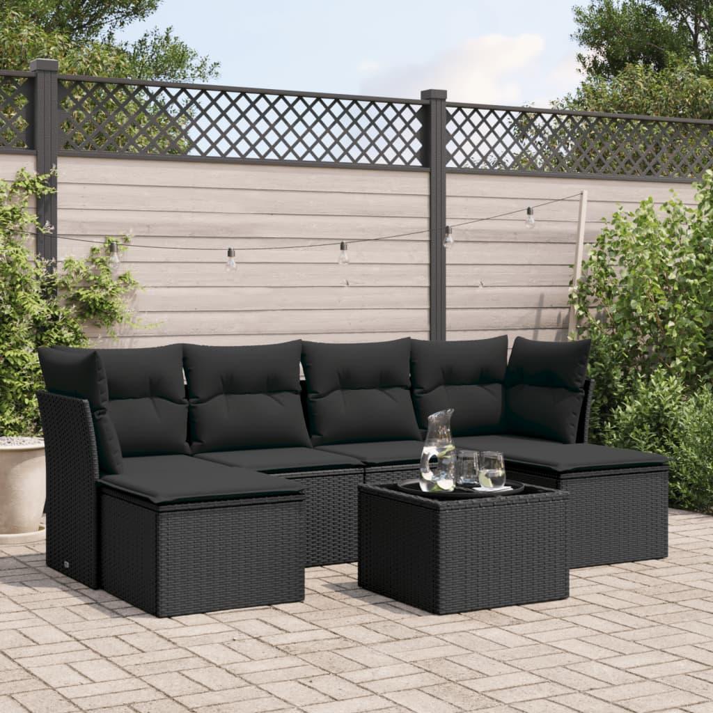 Sofasæt til haven 7 dele med hynder i polyrattan sort