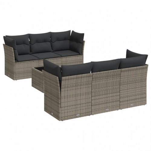 Havesofa loungesæt 7 dele med hynder i polyrattan - grå