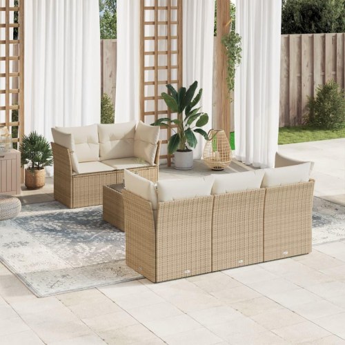 Sofasæt til haven 6 dele med hynder i polyrattan beige