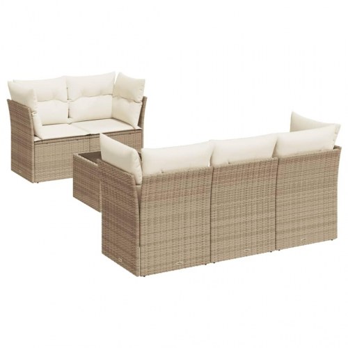 Sofasæt til haven 6 dele med hynder i polyrattan beige