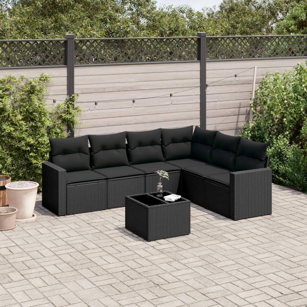 Sofasæt Til Haven 7 Dele Med Hynder Polyrattan Beige - Sort / Med bord